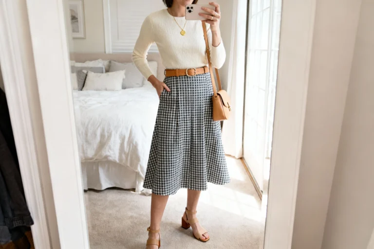 Simple Church Outfits Casual With Gingham Long Skirts for Sunday You’ll Wear on Repeat