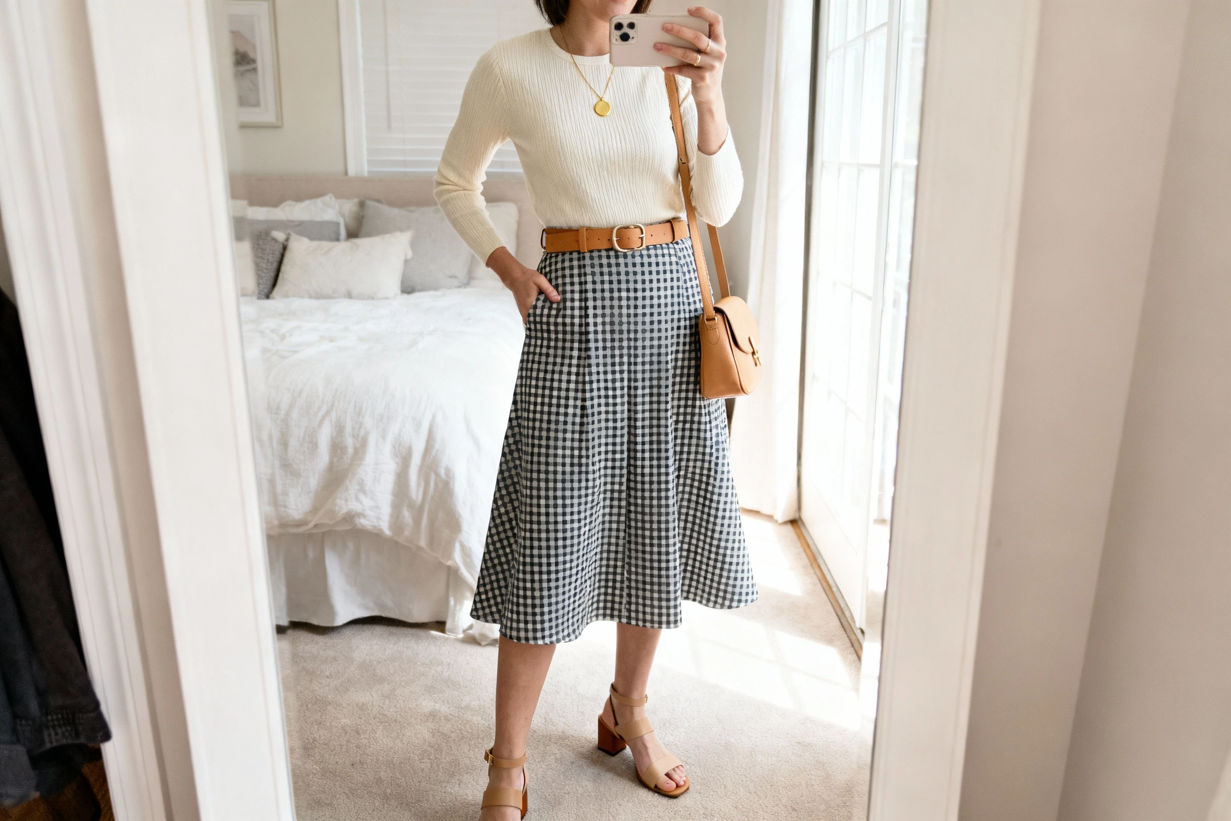Simple Church Outfits Casual With Gingham Long Skirts for Sunday You’ll Wear on Repeat